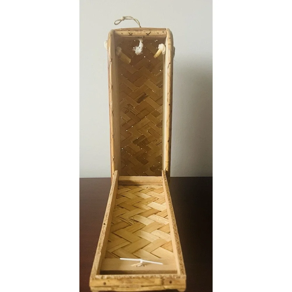 Vintage Hand Painted Scandinavian Folk Art Woven Wood Wine Box Gift Carrier 12in